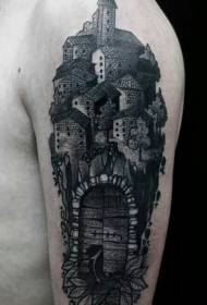 Большая рука старая школа черный средневековый город ворота татуировки рисунок