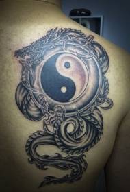 Mga abaga nga itom nga grey style yin ug yang tsismis ug sumbanan sa tattoo sa dragon