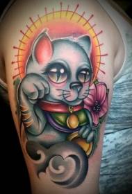 Nuwe skoolkleur, gelukkige kat en son-tatoeëringspatroon