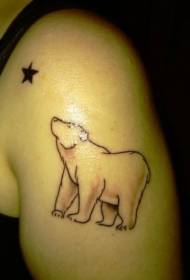 Silueta de oso de liña negra de brazo grande e patrón de tatuaxe de estrelas