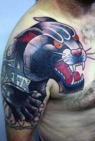 Wzór tatuażu na ramieniu czarna pantera głowy