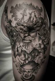 Grouss Aarm Carving Style schwaarze Segelboot mat Baart alen Tattoo Muster