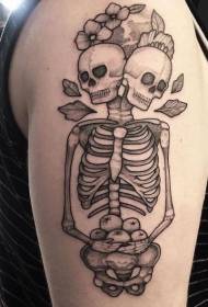 Čierna rezba v štýle čiernej ľudskej kostry a kvetinového tetovania