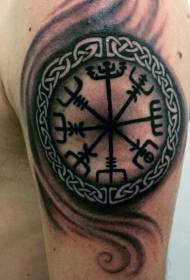 Patrón de tatuaje de símbolo de misterio negro de estilo celta de brazo grande