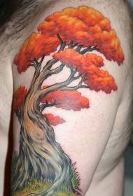 Duży tatuaż ładny wzór drzewa kolor tatuażu
