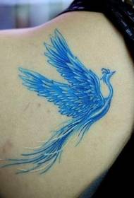 Motivo tatuaggio schiena fenice blu