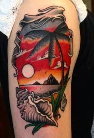 Grutte earm heul prachtich kleurich strân zonsondergang tattoo patroan