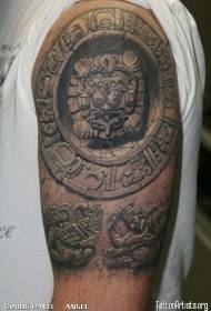 Big arm 3D realistic Aztec stone statue tattoo pattern