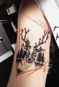 Nuovo modello di tatuaggio cervo nero e foresta oscura della nuova scuola
