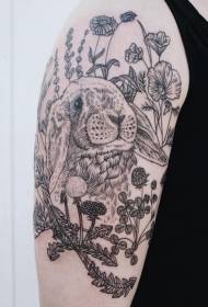 Grote arm old school schattige konijn plant tattoo patroon