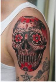 Μεξικάνικο μαύρο και κόκκινο σχέδιο τατουάζ κρανίο