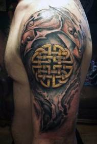 Arm golden celtic knot tattoo pattern