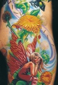 Grande tatuaggio bellissimo mondo fantasy fiori elfo libellula tatuaggio