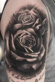 Corak tato mawar ireng lan putih realistis