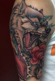 Большая рука олдскульный окрас большой волк цветок птица птица рисунок тату