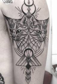 Motif de tatouage de gros chat en miroir noir