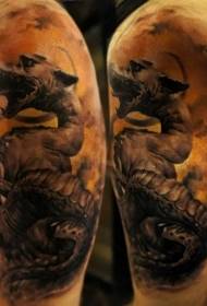 Černý šedý vítr velký fantasy démon drak tetování vzor