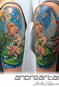 Modello colorato del tatuaggio dell'elfo del fumetto di stile dell'illustrazione del grande braccio