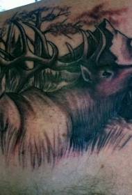 Torna incredibile cervo bianco e nero nel modello tatuaggio foresta