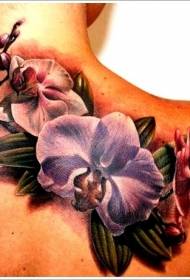 Мащабен цветен орхидея татуировка модел за раменете момичета