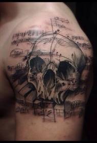 Váll zenei téma fekete zománc jegyzet tetoválás mintával