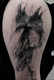 Patrón de tatuaje de cuervo negro estilo boceto