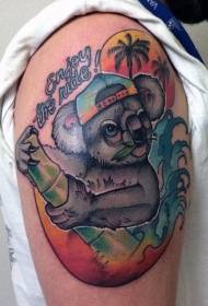 Big arm new school koala bear with letter tattoo pattern