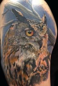 Padrão de tatuagem de braço grande realista coruja