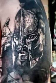 Arm black and white spartan king portrait personality tattoo pattern