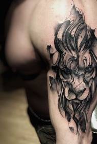 Lielās rokas melnā gravējuma stila lauvas galvas tetovējums