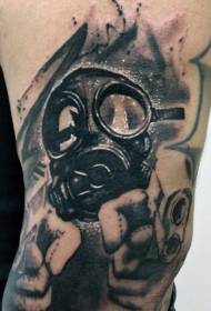 Schwarzweiss-Gasmaskentätowierungs- und -pistolen-Tätowierungsmuster der neuen Schule des großen Arms