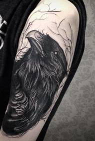 Modello di tatuaggio del grande corvo misterioso stile incisione spettacolare di grande braccio