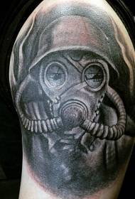 Motif de tatouage de masque à gaz de soldat noir incroyable gros bras