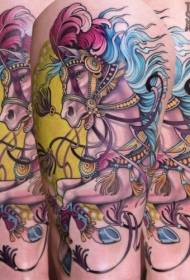 Прекрасна цртана боја фантазија шема на тетоважа на коњи