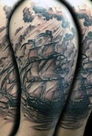 Grouss Aarm nautescht Thema Segele Sea Cloud Tattoo Muster