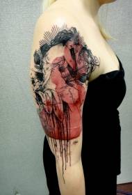 Nagy fekete és piros női portré tetoválás minta
