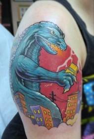 Grote arm gekleurde cartoon godzilla tattoo patroon