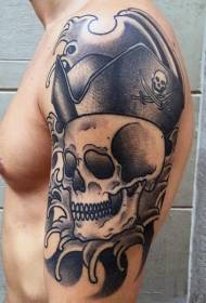 Рука чорний сірий піратський череп капелюх татуювання візерунок
