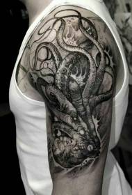 Ukiran lengan besar gaya gurita hitam pola tato gurita
