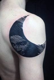 Shoulder Moon me ka Girl's's Black Line Tattoo Pattern