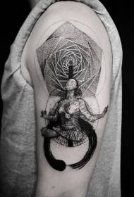 Stor arm stikk stil svart mystisk kvinne med hypnotisk dekorativt tatoveringsmønster