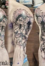 Grote arm illustratie stijl zwarte zombie met letter tattoo patroon