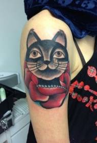 Crna mačka s crvenim ružama velika ruka tetovaža uzorka