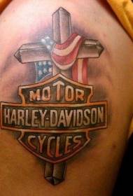 Beau motif de tatouage au bras large avec logo Harley-Davidson