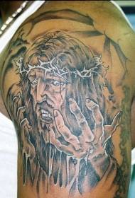 Jesus Big Arm Black Gray Tattoo Pattern