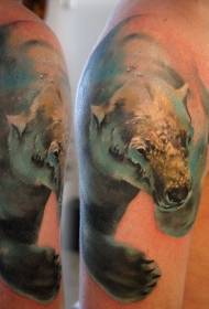 Big arm beautiful watercolor polar bear tattoo pattern in water