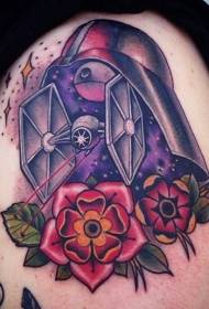 Modello di tatuaggio di stelle e fiori spazio vecchia scuola