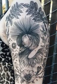 Daghang bukton nga itom nga linya sa bulak nga may sumbanan nga tattoo sa tanum nga langgam