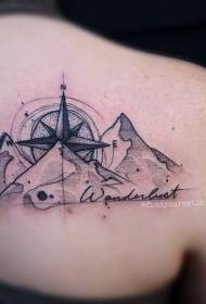 Grote arm zwart en wit punt doorn berg met kompas tattoo patroon