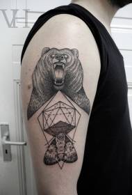 남성 팔 조각 스타일 블랙 라인 나비와 곰 문신 패턴